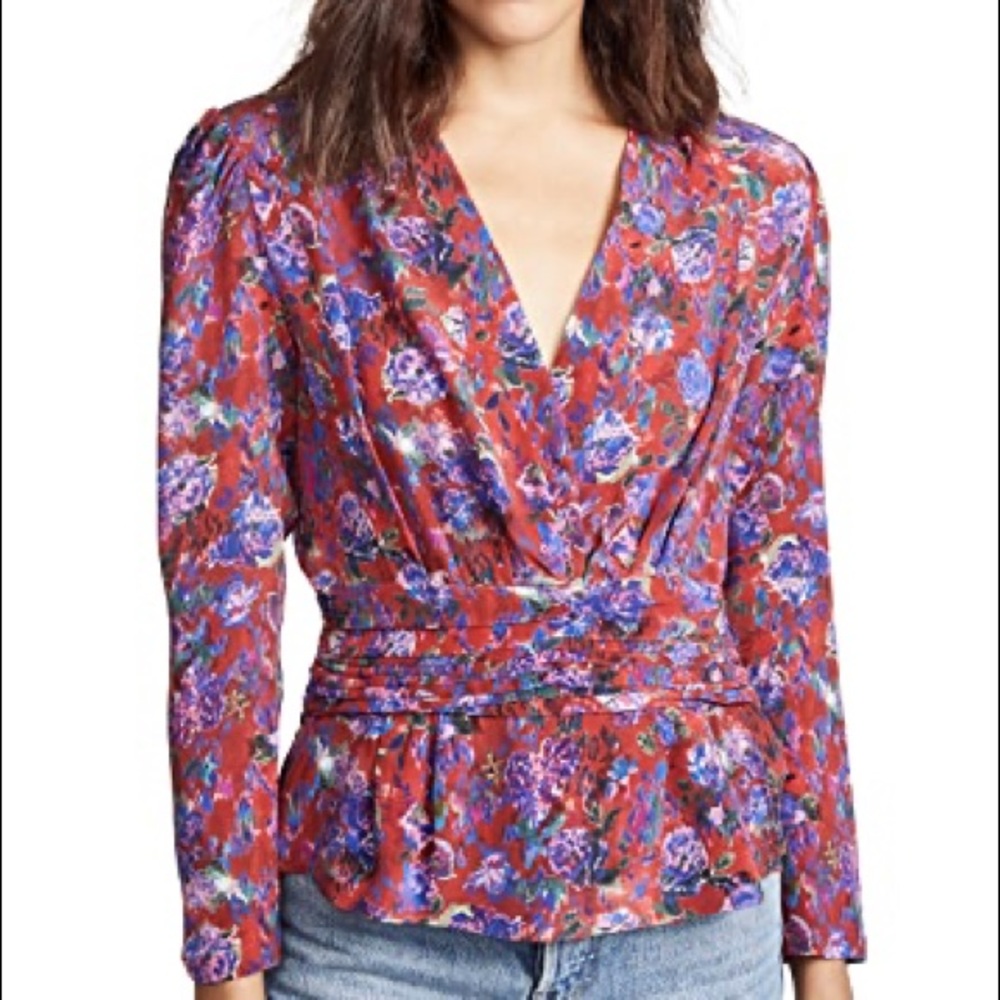 NWOT Iro Hurl Floral Silk V-Neck Peplum Top, Size 42 (10)